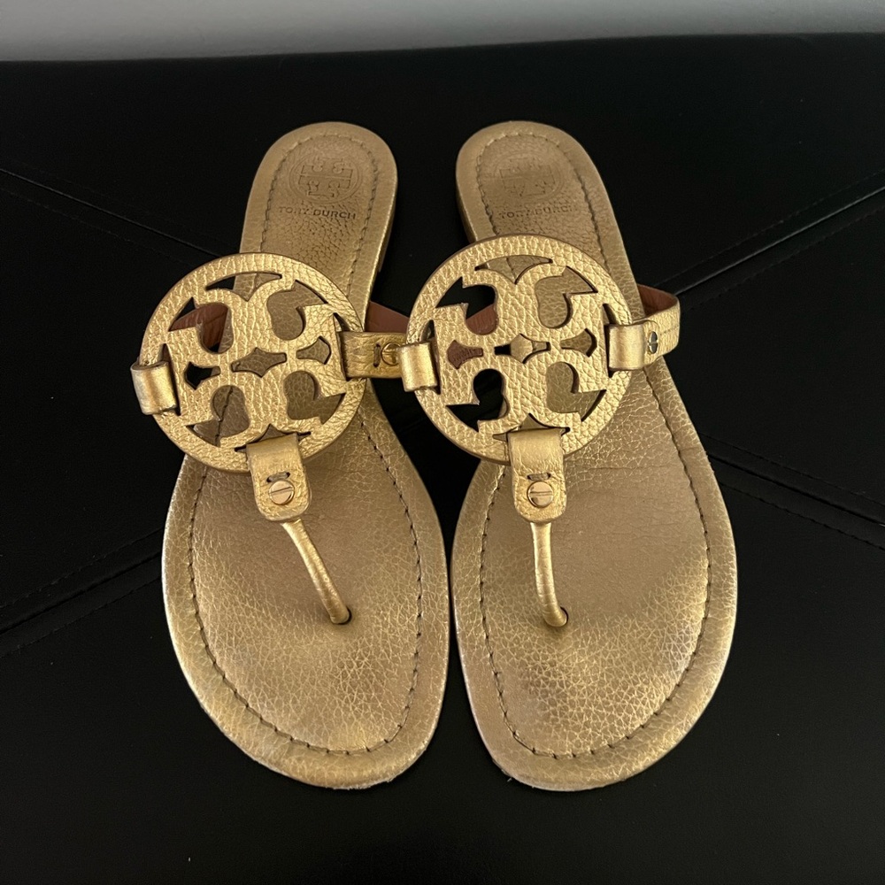 Tory Burch Miller Metallic Gold Sandals